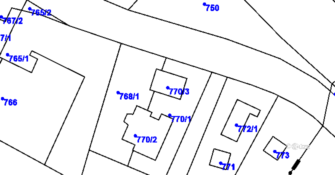 Parcela st. 770/3 v KÚ Zadní Třebaň, Katastrální mapa