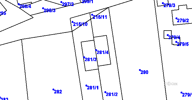Parcela st. 281/4 v KÚ Zadní Třebaň, Katastrální mapa
