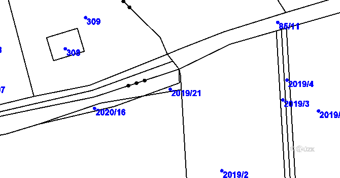 Parcela st. 2019/21 v KÚ Zadní Třebaň, Katastrální mapa