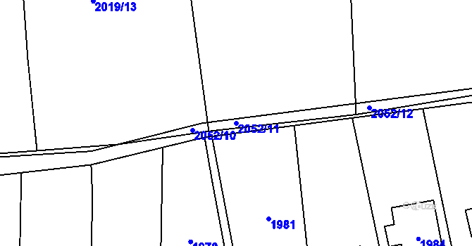 Parcela st. 2052/11 v KÚ Zadní Třebaň, Katastrální mapa