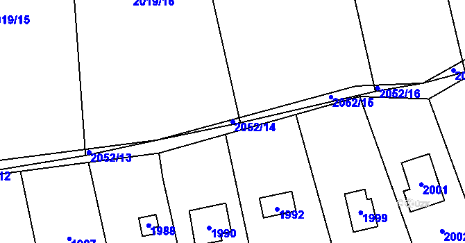Parcela st. 2052/14 v KÚ Zadní Třebaň, Katastrální mapa