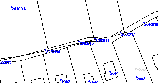 Parcela st. 2052/15 v KÚ Zadní Třebaň, Katastrální mapa