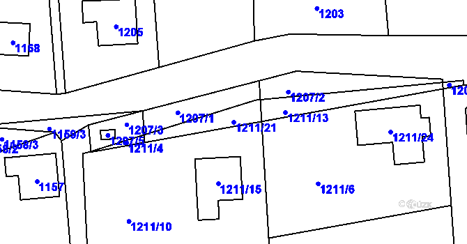 Parcela st. 1211/21 v KÚ Zadní Třebaň, Katastrální mapa