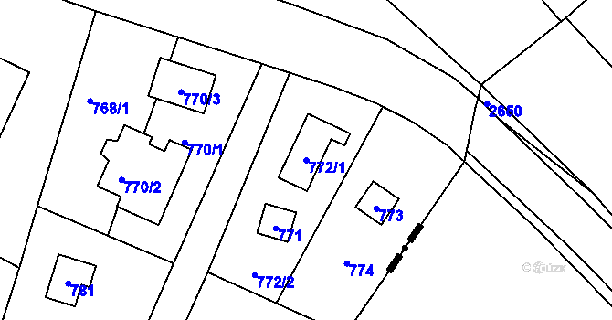 Parcela st. 772/1 v KÚ Zadní Třebaň, Katastrální mapa
