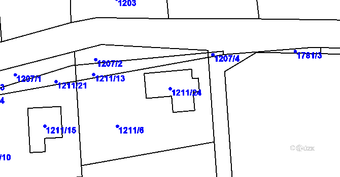 Parcela st. 1211/24 v KÚ Zadní Třebaň, Katastrální mapa