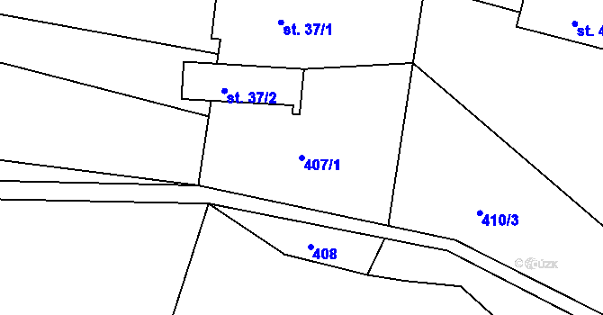 Parcela st. 407/1 v KÚ Zadní Zhořec, Katastrální mapa