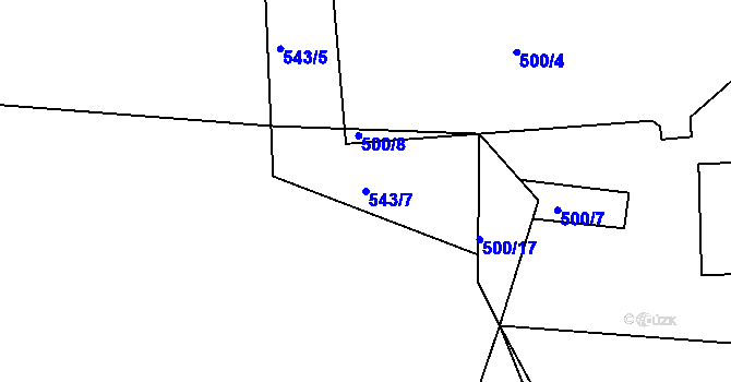 Parcela st. 543/7 v KÚ Zadní Zhořec, Katastrální mapa