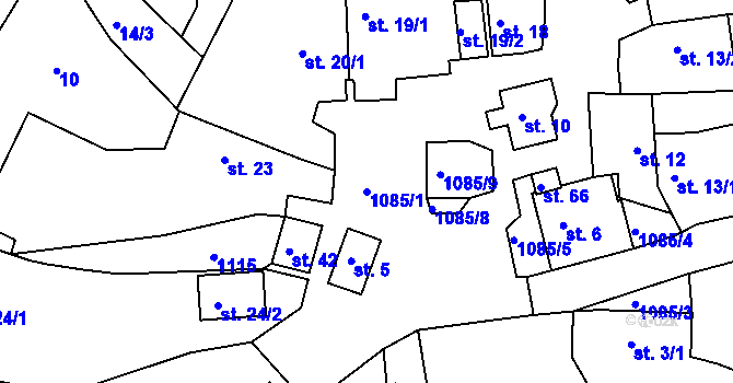Parcela st. 1085/1 v KÚ Zadní Zhořec, Katastrální mapa