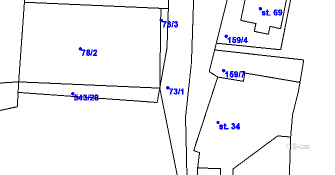 Parcela st. 73/1 v KÚ Zadní Zhořec, Katastrální mapa