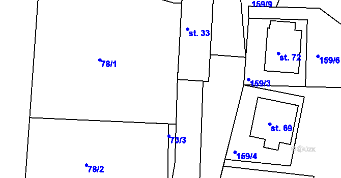 Parcela st. 73/2 v KÚ Zadní Zhořec, Katastrální mapa