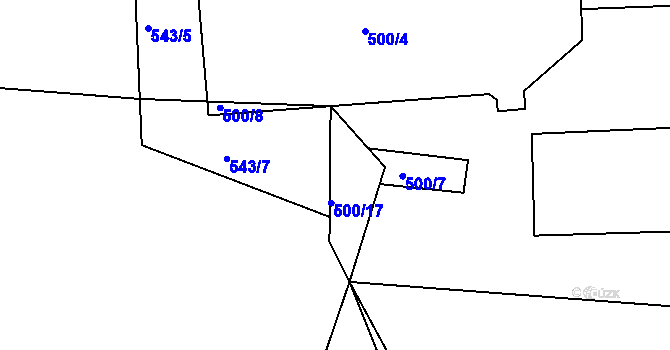 Parcela st. 500/12 v KÚ Zadní Zhořec, Katastrální mapa