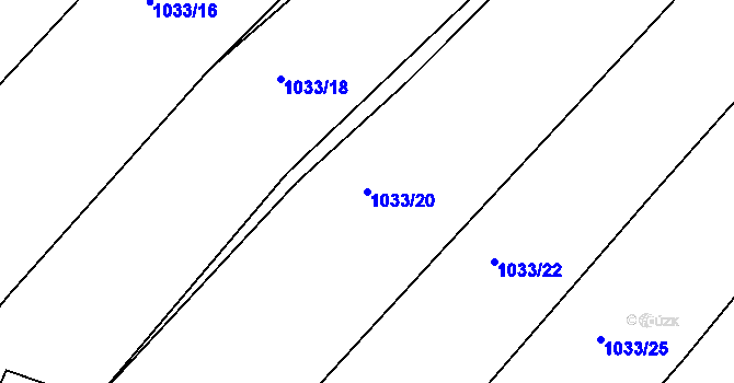 Parcela st. 1033/20 v KÚ Zadní Zhořec, Katastrální mapa