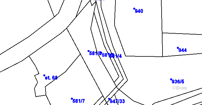 Parcela st. 581/9 v KÚ Vlkonice u Neveklova, Katastrální mapa