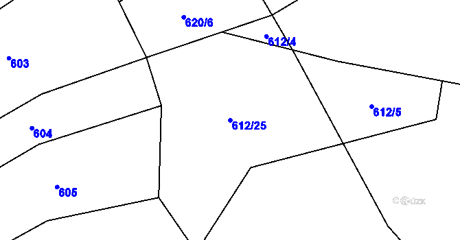 Parcela st. 612/25 v KÚ Vlkonice u Neveklova, Katastrální mapa