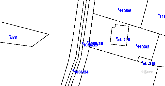 Parcela st. 1086/28 v KÚ Vlkonice u Neveklova, Katastrální mapa