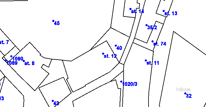 Parcela st. 12 v KÚ Vlkonice u Neveklova, Katastrální mapa