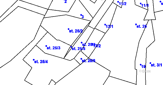 Parcela st. 25/1 v KÚ Vlkonice u Neveklova, Katastrální mapa