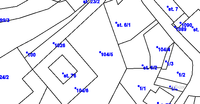 Parcela st. 104/5 v KÚ Vlkonice u Neveklova, Katastrální mapa