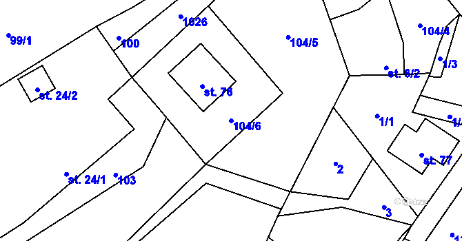 Parcela st. 104/6 v KÚ Vlkonice u Neveklova, Katastrální mapa