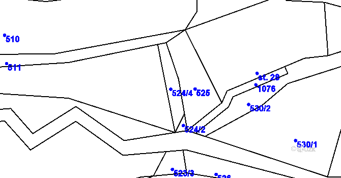 Parcela st. 524/4 v KÚ Vlkonice u Neveklova, Katastrální mapa