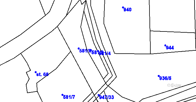 Parcela st. 581/4 v KÚ Vlkonice u Neveklova, Katastrální mapa
