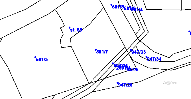 Parcela st. 581/7 v KÚ Vlkonice u Neveklova, Katastrální mapa