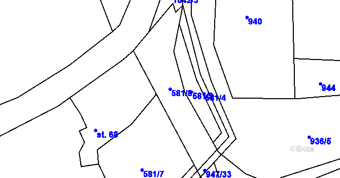 Parcela st. 581/8 v KÚ Vlkonice u Neveklova, Katastrální mapa