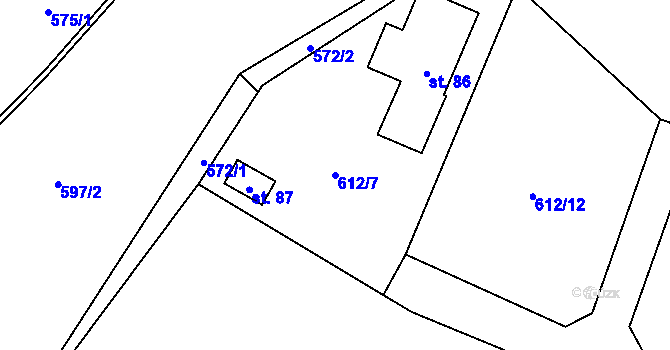 Parcela st. 612/7 v KÚ Vlkonice u Neveklova, Katastrální mapa