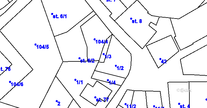 Parcela st. 1/3 v KÚ Vlkonice u Neveklova, Katastrální mapa