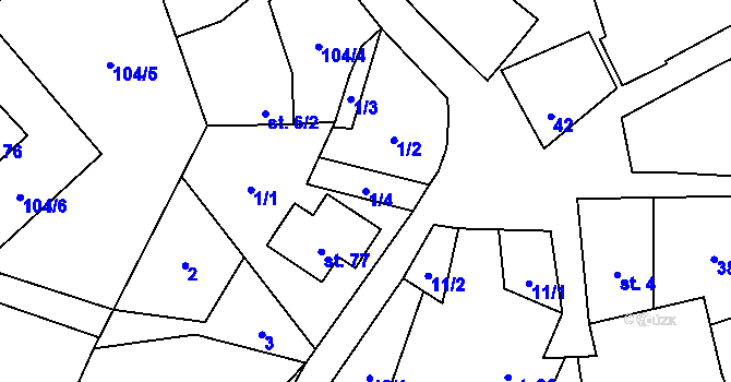 Parcela st. 1/4 v KÚ Vlkonice u Neveklova, Katastrální mapa