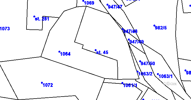Parcela st. 45 v KÚ Zádolí u Neveklova, Katastrální mapa