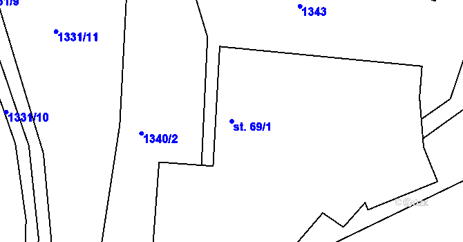 Parcela st. 69/1 v KÚ Zádolí u Neveklova, Katastrální mapa