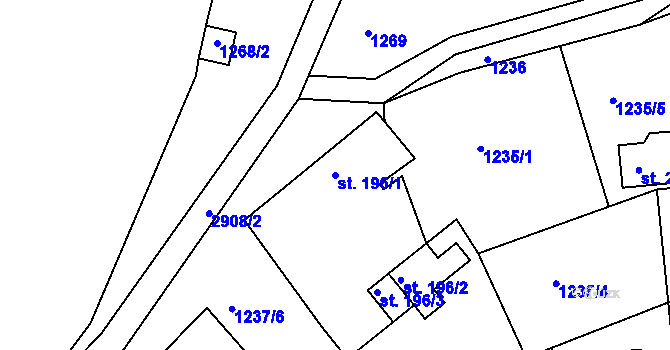 Parcela st. 196/1 v KÚ Zádolí u Neveklova, Katastrální mapa