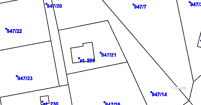 Parcela st. 947/21 v KÚ Zádolí u Neveklova, Katastrální mapa