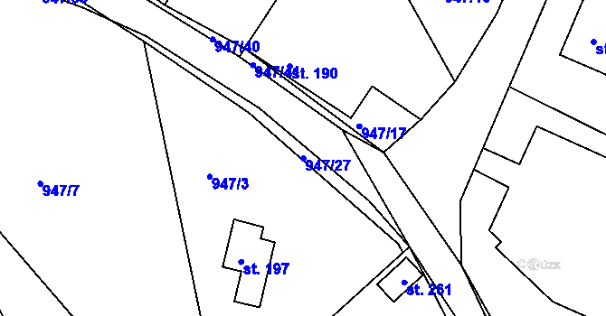 Parcela st. 947/27 v KÚ Zádolí u Neveklova, Katastrální mapa