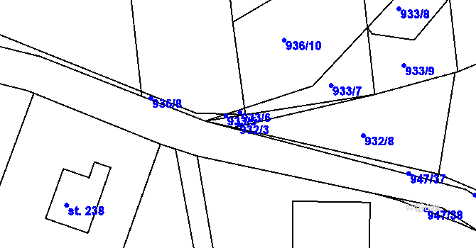 Parcela st. 932/3 v KÚ Zádolí u Neveklova, Katastrální mapa