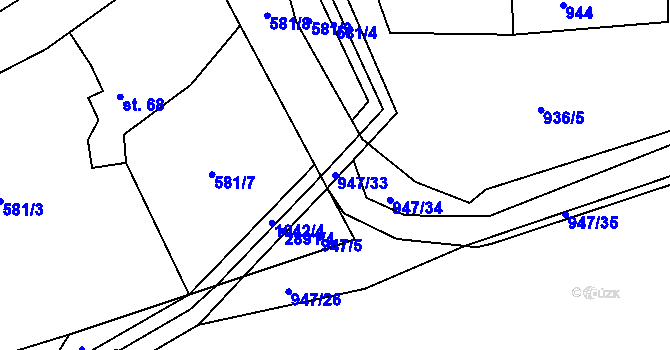 Parcela st. 947/33 v KÚ Zádolí u Neveklova, Katastrální mapa