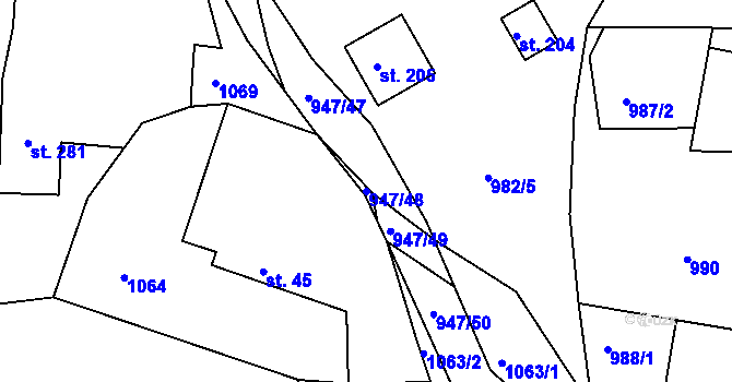 Parcela st. 947/48 v KÚ Zádolí u Neveklova, Katastrální mapa