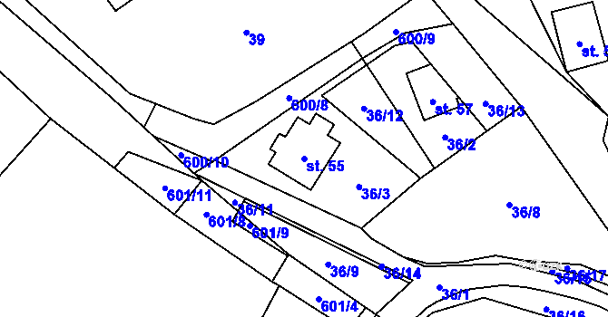 Parcela st. 55 v KÚ Milhostov u Mariánských Lázní, Katastrální mapa