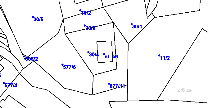 Parcela st. 59 v KÚ Milhostov u Mariánských Lázní, Katastrální mapa