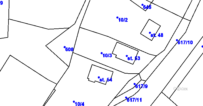 Parcela st. 10/3 v KÚ Milhostov u Mariánských Lázní, Katastrální mapa