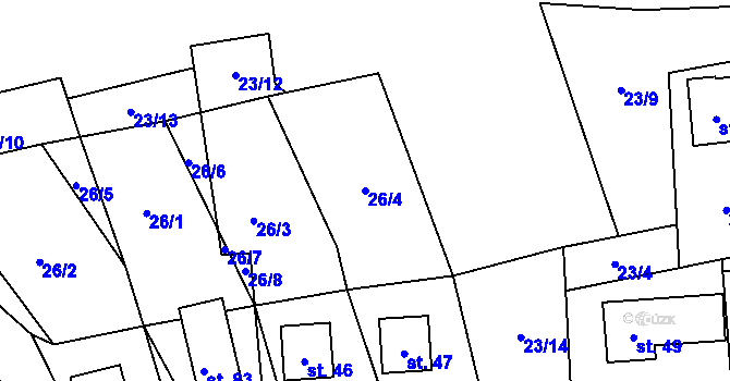 Parcela st. 26/4 v KÚ Milhostov u Mariánských Lázní, Katastrální mapa