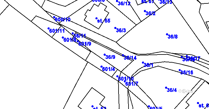 Parcela st. 36/9 v KÚ Milhostov u Mariánských Lázní, Katastrální mapa