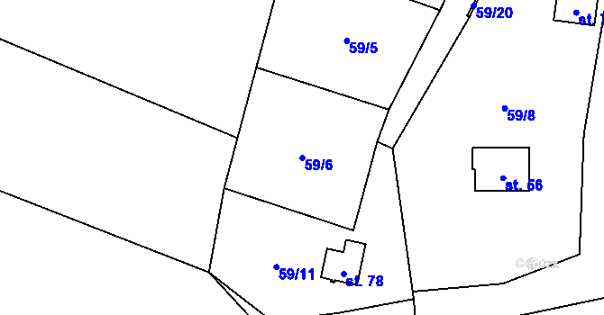 Parcela st. 59/6 v KÚ Milhostov u Mariánských Lázní, Katastrální mapa