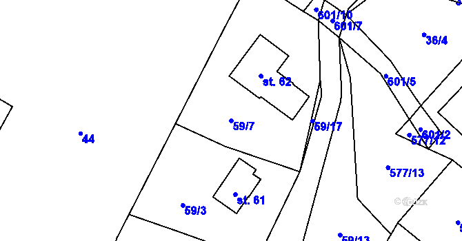 Parcela st. 59/7 v KÚ Milhostov u Mariánských Lázní, Katastrální mapa