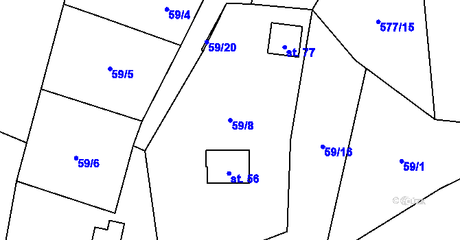 Parcela st. 59/8 v KÚ Milhostov u Mariánských Lázní, Katastrální mapa