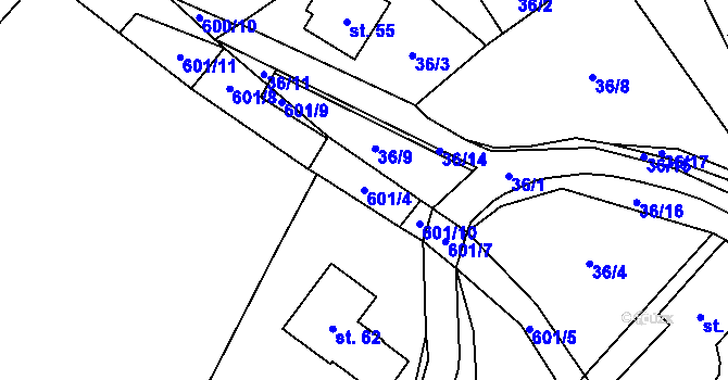 Parcela st. 601/4 v KÚ Milhostov u Mariánských Lázní, Katastrální mapa