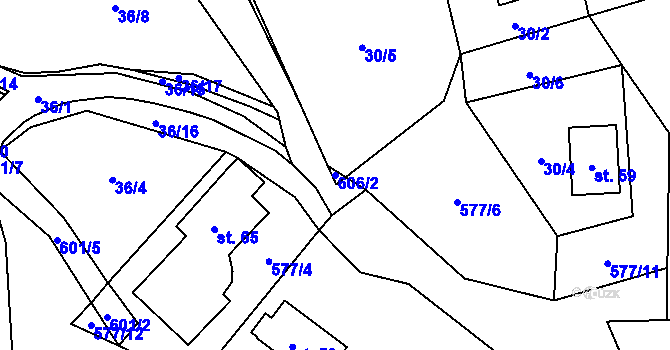 Parcela st. 606/2 v KÚ Milhostov u Mariánských Lázní, Katastrální mapa