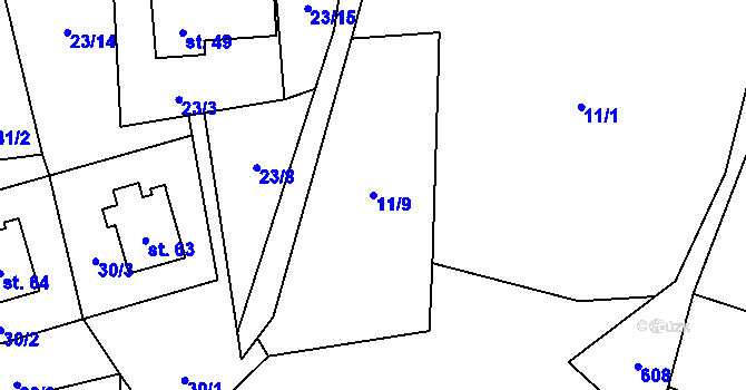 Parcela st. 11/9 v KÚ Milhostov u Mariánských Lázní, Katastrální mapa