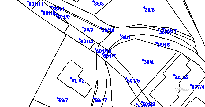 Parcela st. 601/7 v KÚ Milhostov u Mariánských Lázní, Katastrální mapa
